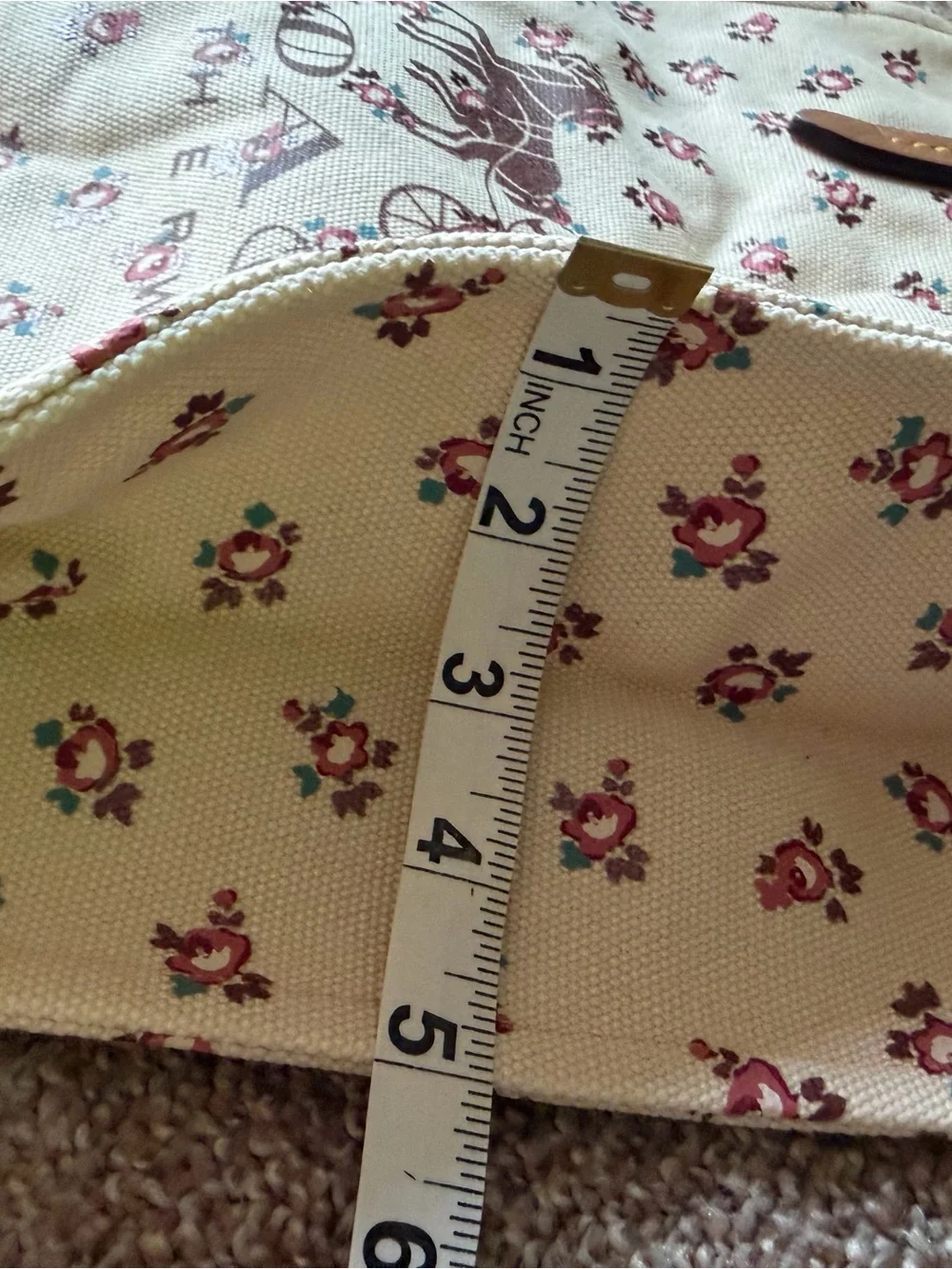Coach Cream Canvas Tote with Pink Floral Print
